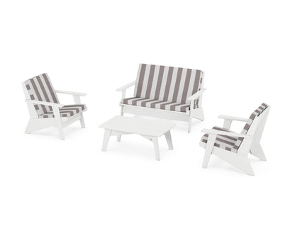 POLYWOOD® Riviera Modern Lounge 4-Piece Set in White / Cabana Stripe Grey Mist