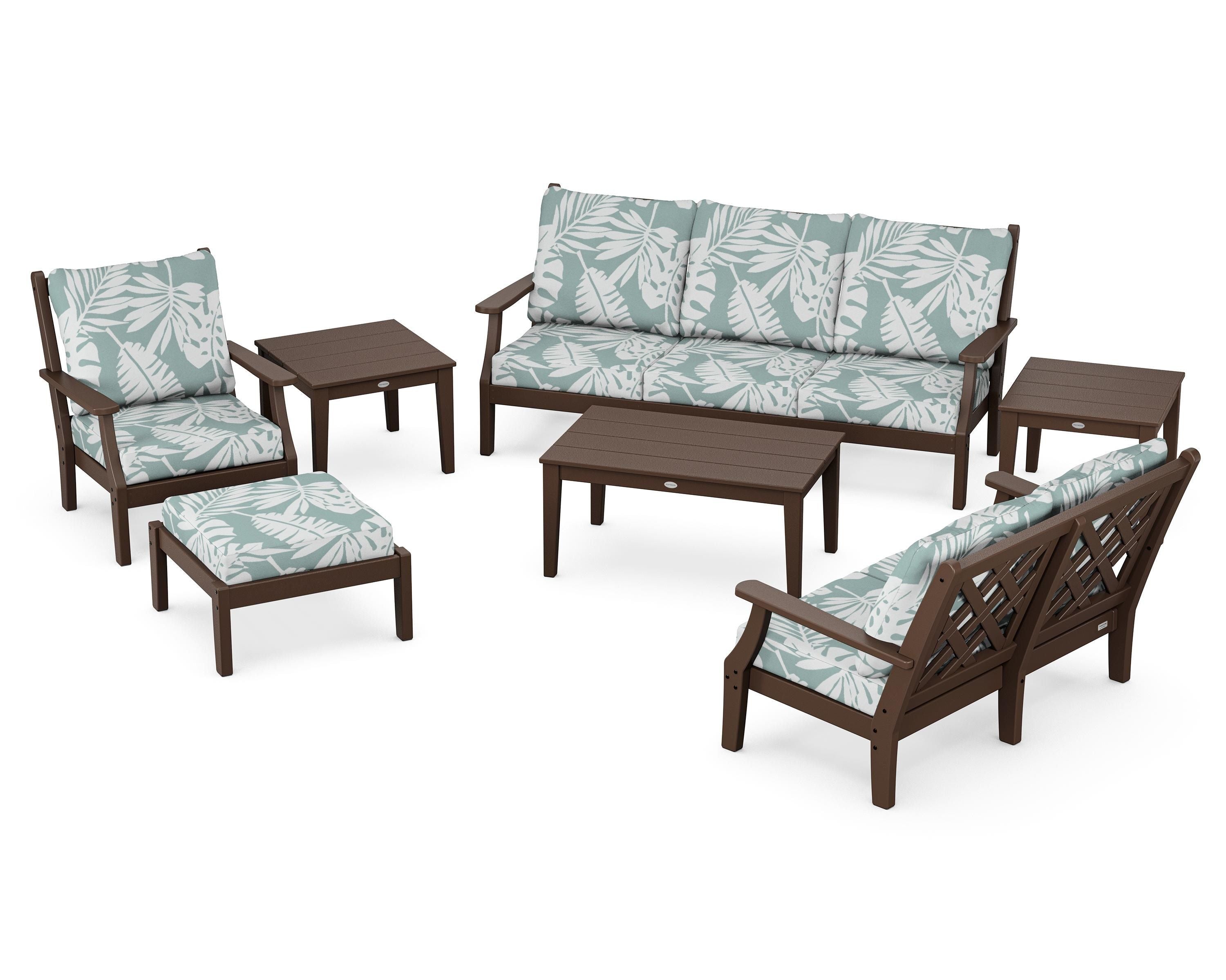 Country Living Wovendale 7-Piece Deep Seating Set in Mahogany / Leaf Glacier Spa