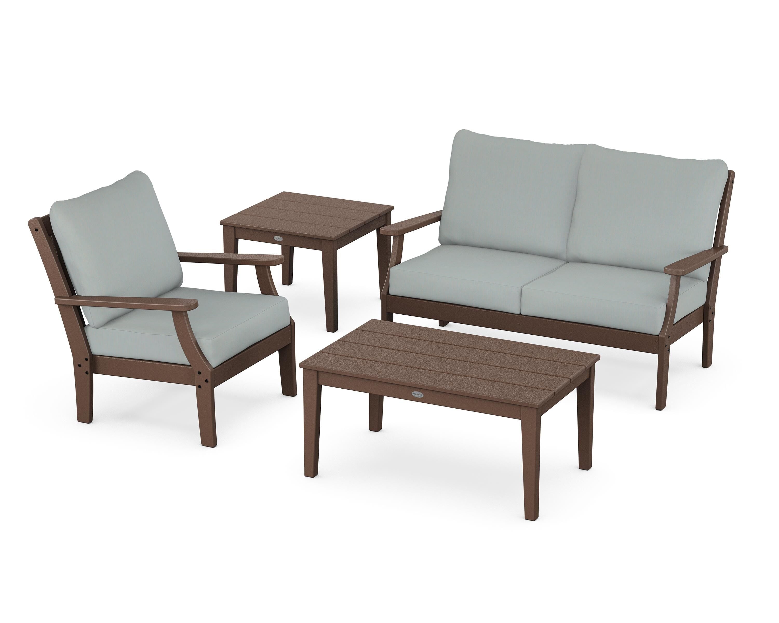 POLYWOOD® Braxton 4-Piece Deep Seating Set in Mahogany / Spa