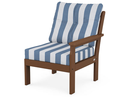 POLYWOOD® Vineyard Modular Right Arm Chair in Teak / Cabana Stripe Sky Blue