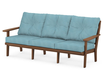 POLYWOOD® Lakeside Deep Seating Sofa in Teak / Lattice Sky Blue