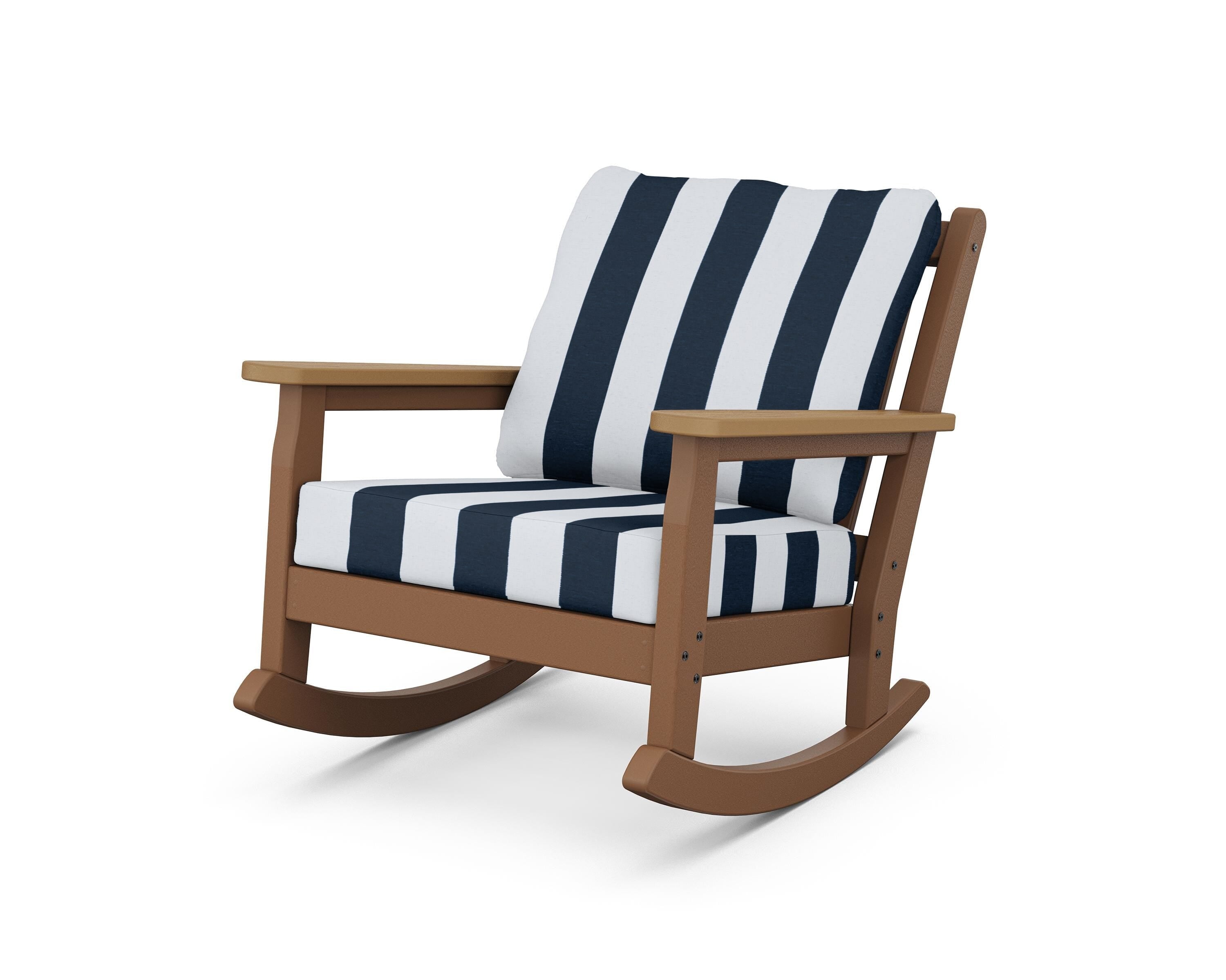POLYWOOD® Chippendale Deep Seating Rocking Chair in Teak / Natural / Cabana Stripe Marine Indigo