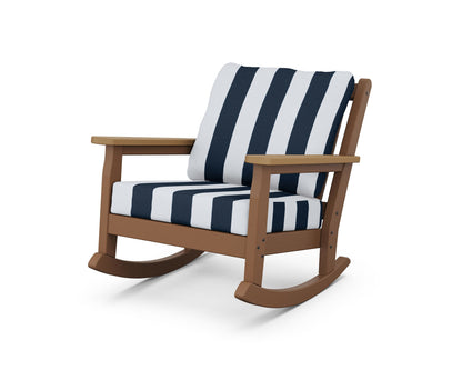 POLYWOOD® Chippendale Deep Seating Rocking Chair in Teak / Natural / Cabana Stripe Marine Indigo
