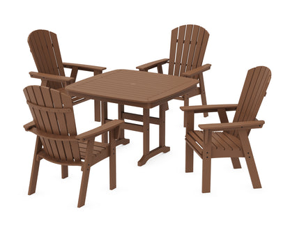 POLYWOOD® Nautical Curveback Adirondack 5-Piece Dining Set in Teak