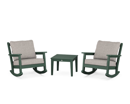 POLYWOOD® Chippendale 3-Piece Deep Seating Rocker Set in Green / Weathered Tweed