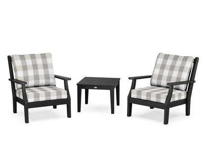 Country Living Wovendale 3-Piece Deep Seating Set in Black / Buffalo Plaid Grey Mist
