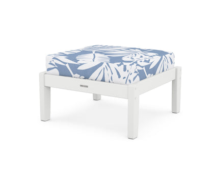 Martha Stewart by POLYWOOD® Chinoiserie Deep Seating Ottoman in White / Leaf Sky Blue
