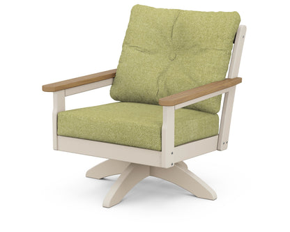 POLYWOOD® Vineyard Deep Seating Swivel Chair in Sand / Natural / Chartreuse Boucle