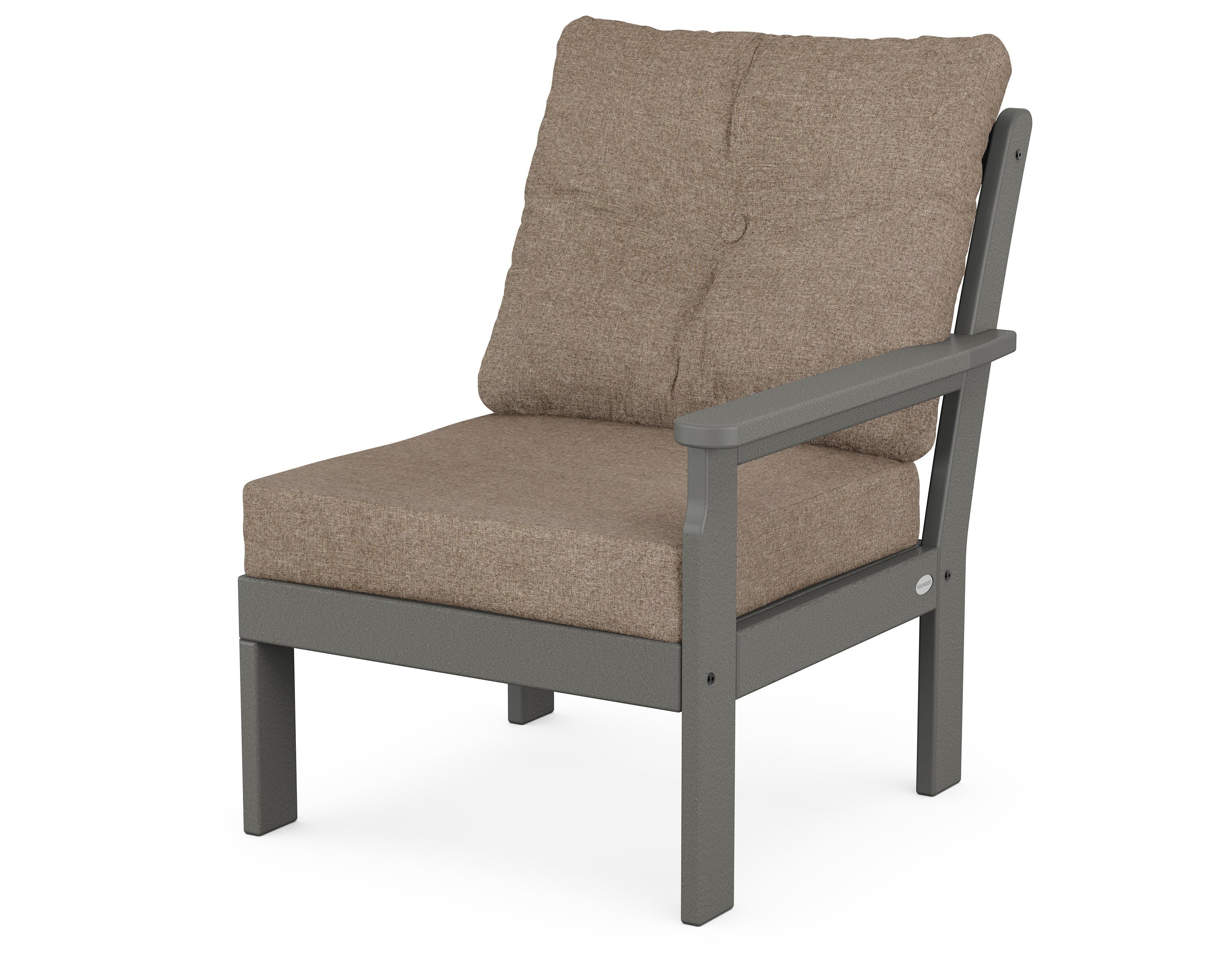 POLYWOOD® Vineyard Modular Right Arm Chair in Slate Grey / Spiced Burlap