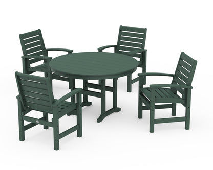 POLYWOOD® Signature 5-Piece Round Farmhouse Dining Set in Green