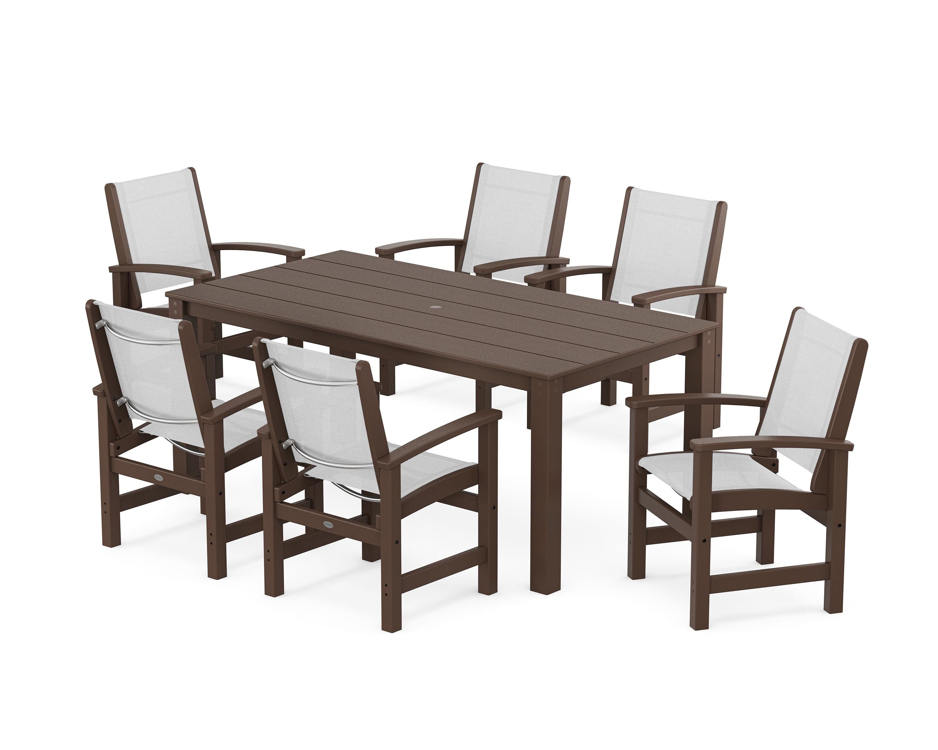 POLYWOOD® Coastal 7-Piece Parsons Dining Set in Mahogany / White Sling