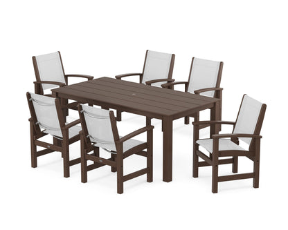 POLYWOOD® Coastal 7-Piece Parsons Dining Set in Mahogany / White Sling