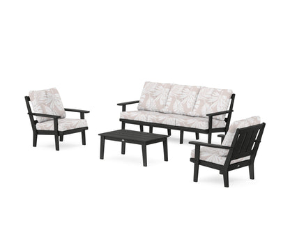 POLYWOOD® Oxford 4-Piece Deep Seating Set with Sofa in Black / Leaf Dune Burlap