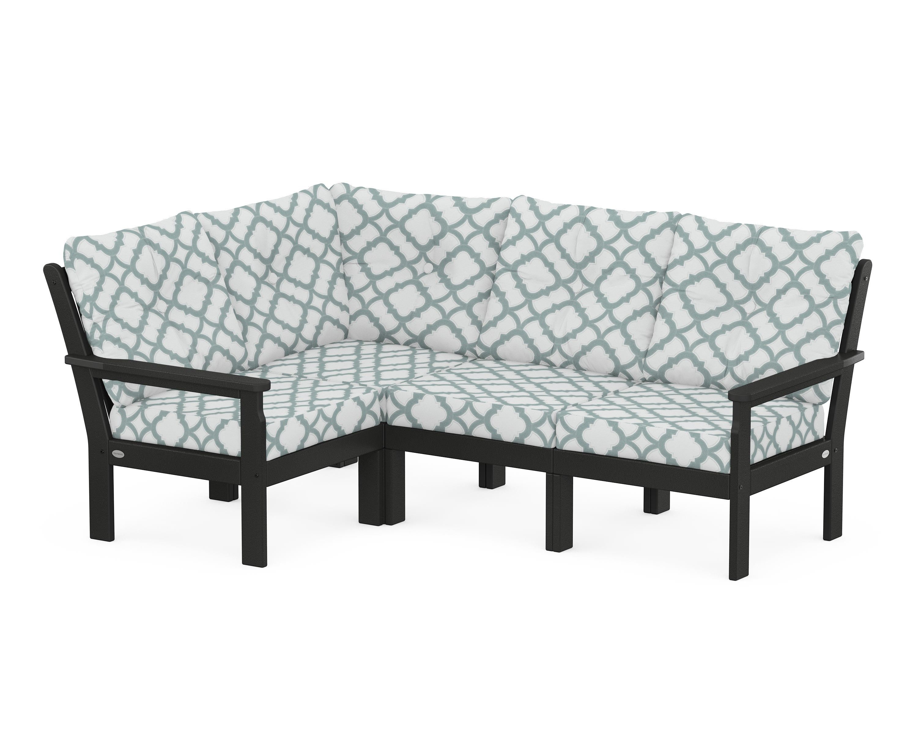 POLYWOOD® Vineyard 4-Piece Sectional in Black / Trellis Glacier Spa