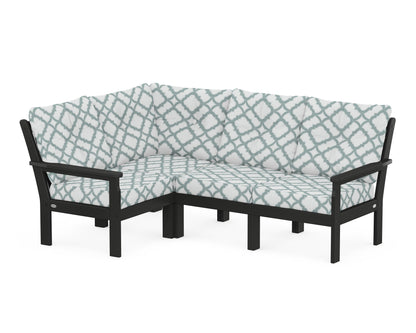 POLYWOOD® Vineyard 4-Piece Sectional in Black / Trellis Glacier Spa