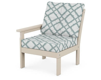 POLYWOOD® Vineyard Modular Left Arm Chair in Sand / Trellis Glacier Spa
