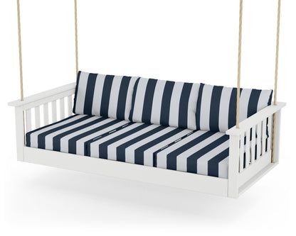 POLYWOOD® Vineyard Daybed Swing in White / Cabana Stripe Marine Indigo