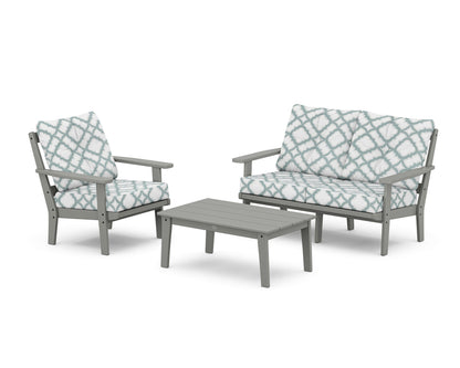 POLYWOOD® Prairie 3-Piece Deep Seating Set with Loveseat in Slate Grey / Trellis Glacier Spa
