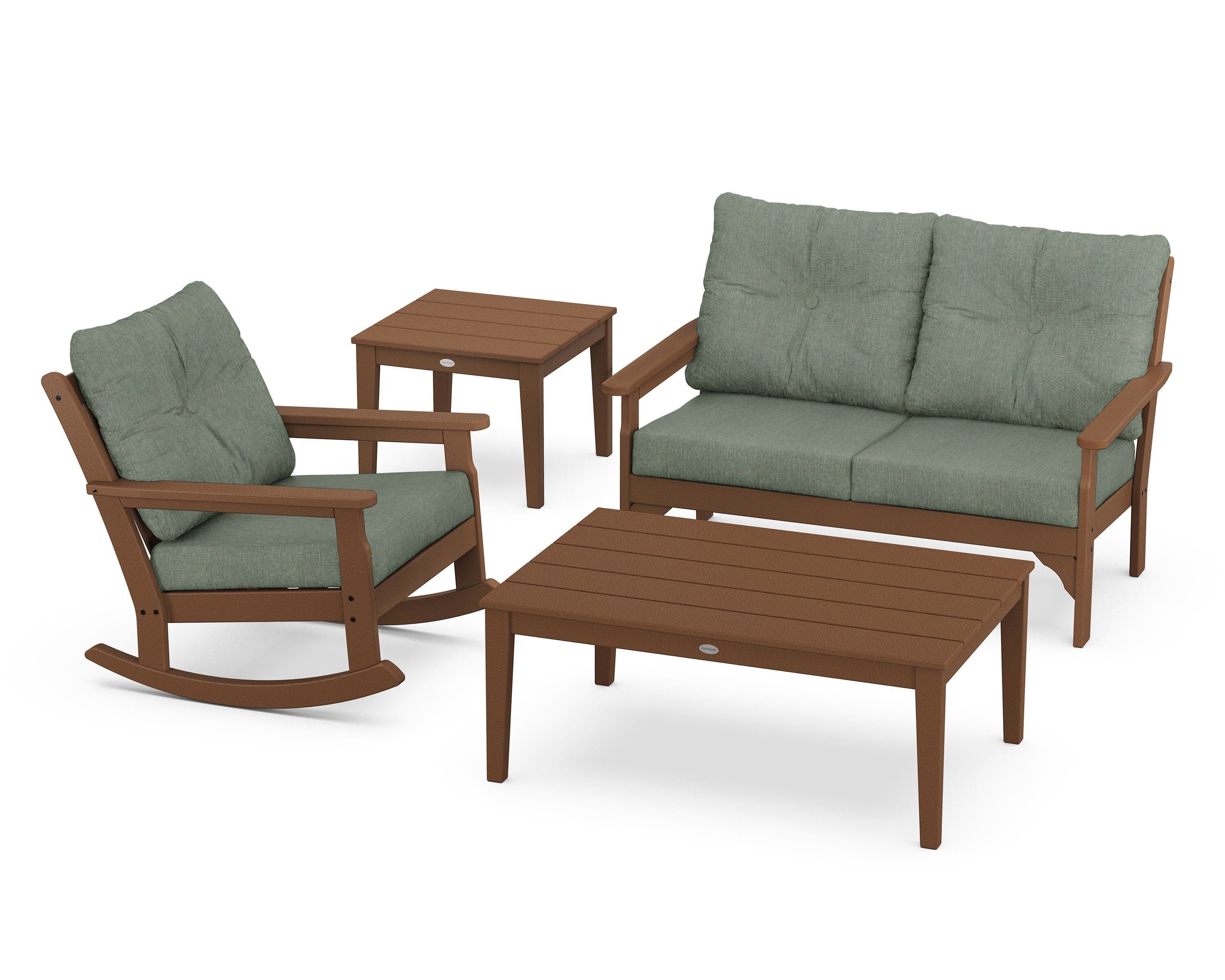 POLYWOOD® Vineyard 4-Piece Deep Seating Rocker Set in Teak / Cast Sage