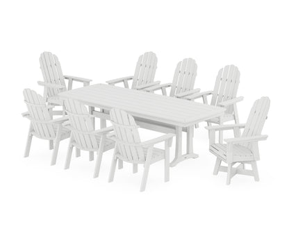 POLYWOOD® Vineyard Curveback Adirondack Swivel 9-Piece Dining Set with Trestle Legs in White