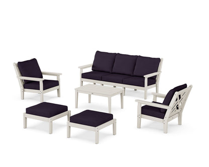 POLYWOOD® Chippendale 6-Piece Lounge Sofa Set in Sand / Navy Linen
