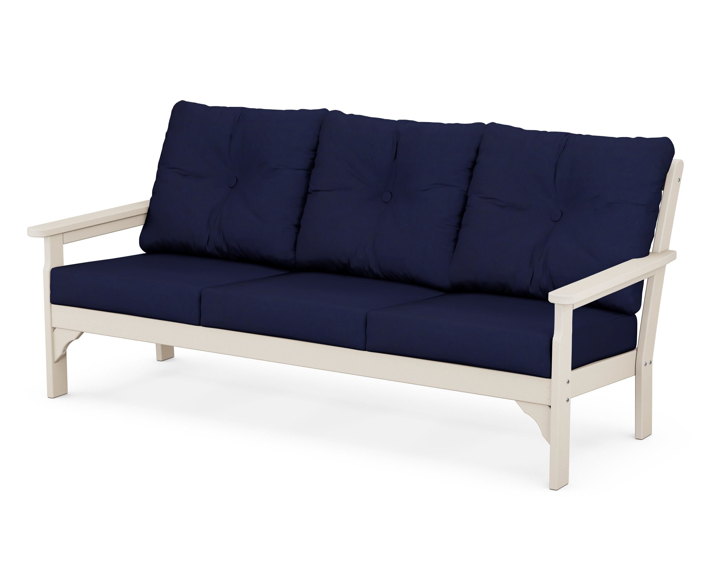 POLYWOOD® Vineyard Deep Seating Sofa in Sand / Navy