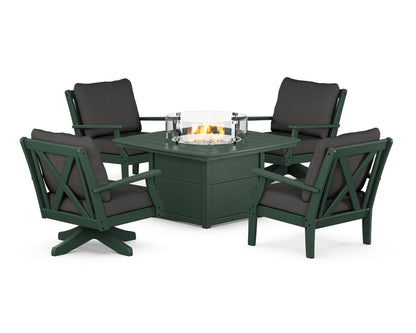 POLYWOOD® Braxton 5-Piece Deep Seating Set with Fire Table in Green / Spectrum Carbon
