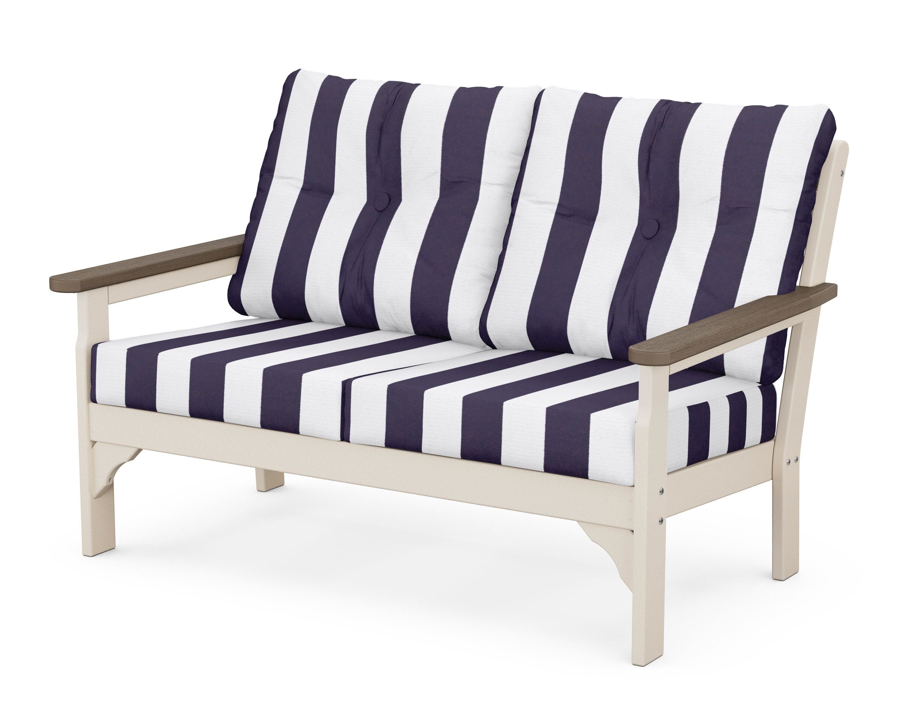 POLYWOOD® Vineyard Deep Seating Loveseat in Sand / Kona / Cabana Stripe Navy