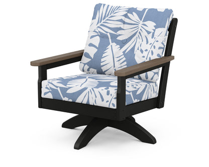 POLYWOOD® Vineyard Deep Seating Swivel Chair in Black / Kona / Leaf Sky Blue