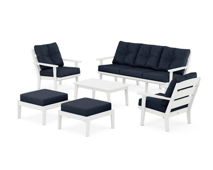 POLYWOOD® Lakeside 6-Piece Lounge Sofa Set in White / Marine Indigo