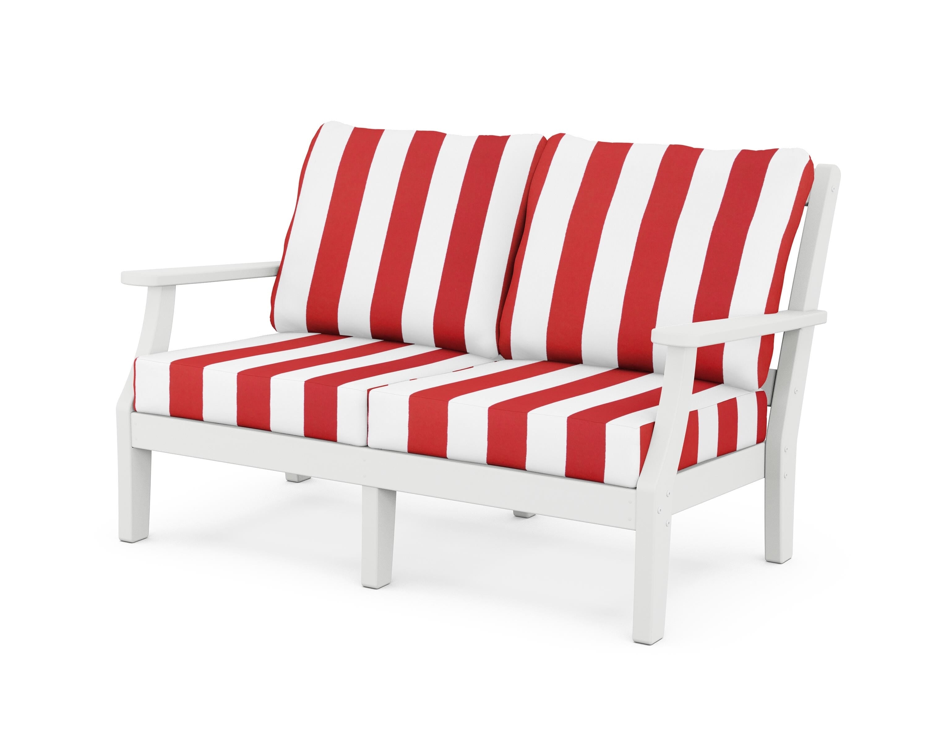 Martha Stewart by POLYWOOD® Chinoiserie Deep Seating Loveseat in White / Cabana Stripe Crimson