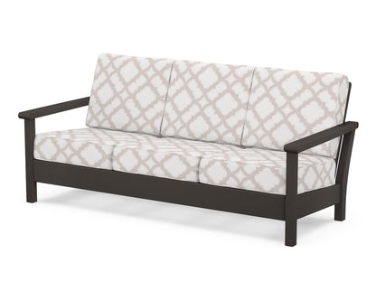 POLYWOOD® Harbour Deep Seating Sofa in Vintage Coffee / Trellis Dune Burlap