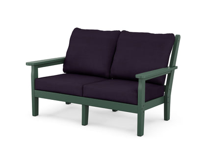 POLYWOOD® Chippendale Deep Seating Loveseat in Green / Navy Linen