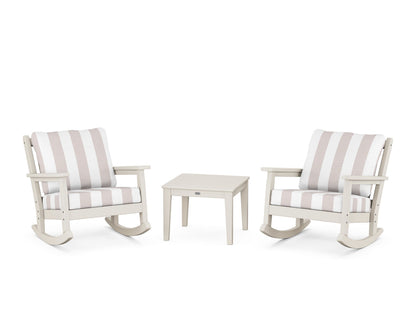 POLYWOOD® Chippendale 3-Piece Deep Seating Rocker Set in Sand / Cabana Stripe Dune Burlap