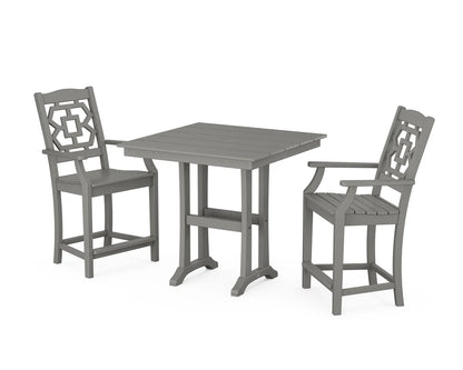 Chinoiserie 3-Piece Farmhouse Counter Set with Trestle Legs