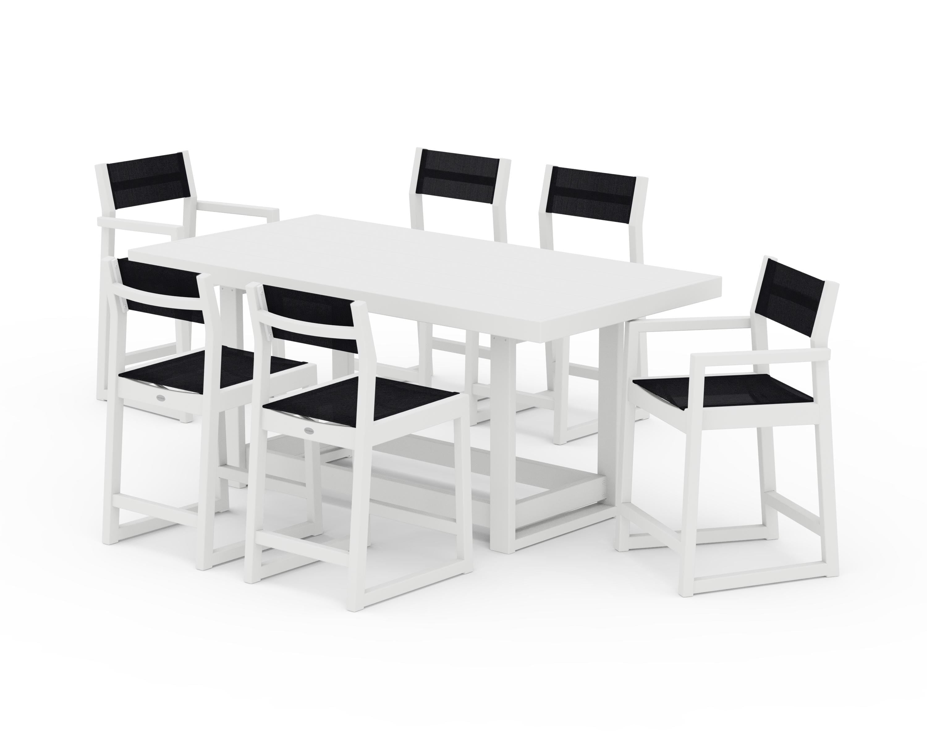 POLYWOOD® EDGE Sling 7-Piece Counter Table Set in White / Black Sling