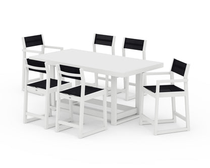 POLYWOOD® EDGE Sling 7-Piece Counter Table Set in White / Black Sling