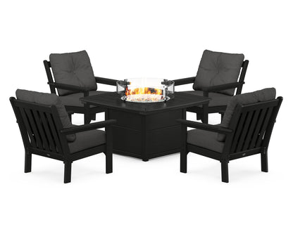 POLYWOOD® Vineyard 5-Piece Conversation Set with Fire Pit Table in Black / Spectrum Carbon