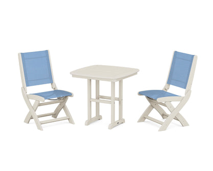 POLYWOOD® Coastal Folding Side Chair 3-Piece Dining Set in Sand / Poolside Sling