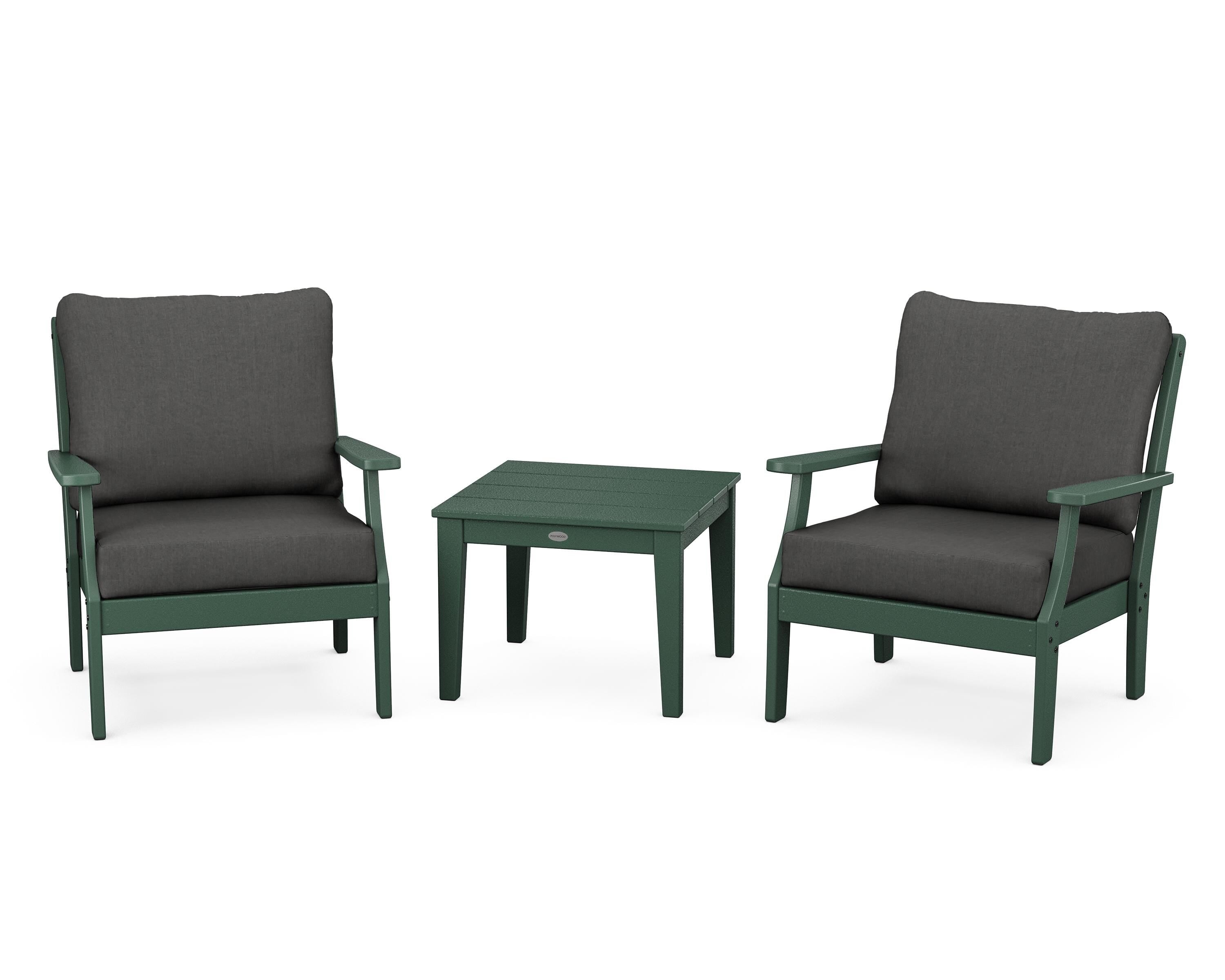 POLYWOOD® Braxton 3-Piece Deep Seating Set in Green / Spectrum Carbon