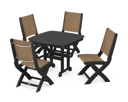 POLYWOOD® Coastal Folding Side Chair 5-Piece Dining Set in Black / Burlap Sling