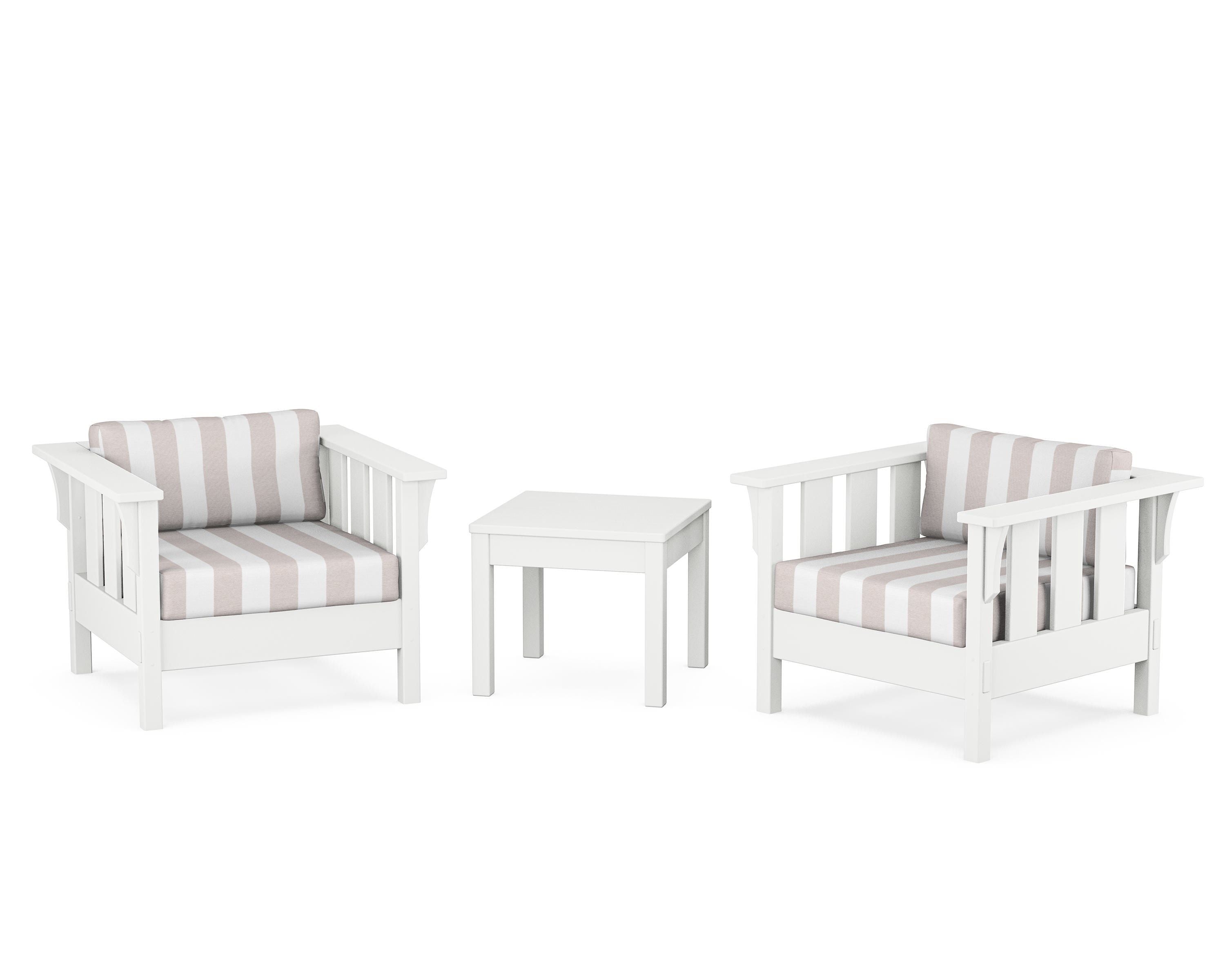 Martha Stewart by POLYWOOD® Acadia 3-Piece Deep Seating Set in White / Cabana Stripe Dune Burlap