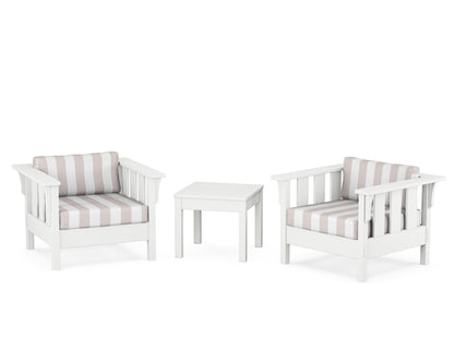 Martha Stewart by POLYWOOD® Acadia 3-Piece Deep Seating Set in White / Cabana Stripe Dune Burlap