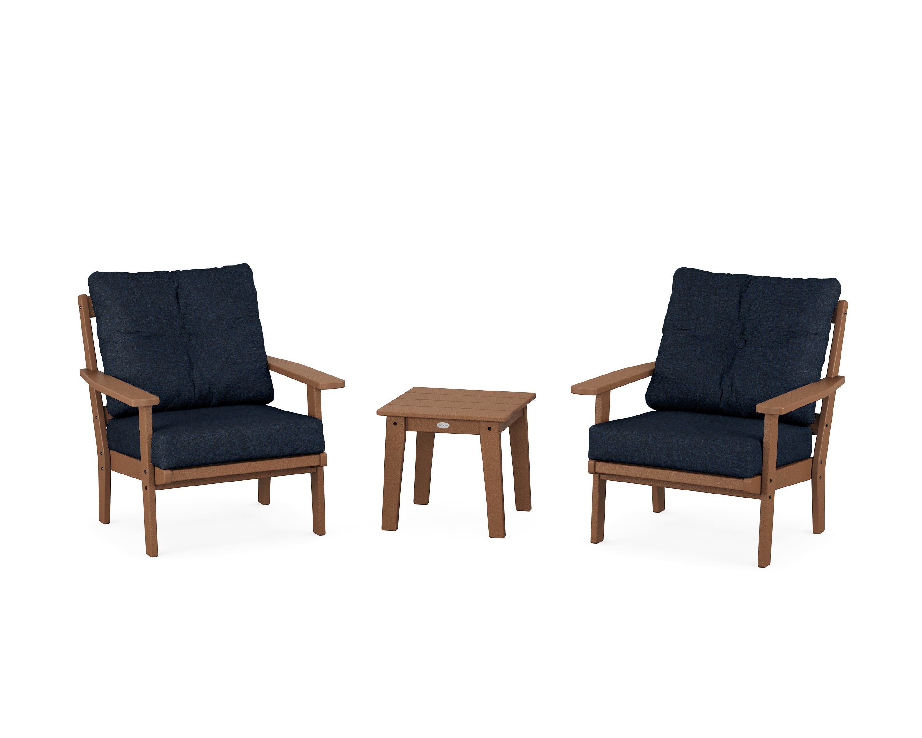 POLYWOOD® Oxford 3-Piece Deep Seating Set in Teak / Marine Indigo