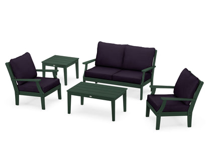 POLYWOOD® Braxton 5-Piece Deep Seating Set in Green / Navy Linen
