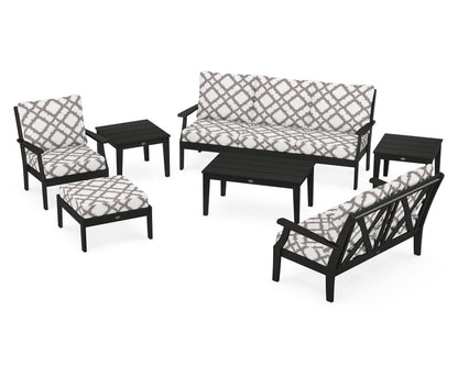 POLYWOOD® Braxton 7-Piece Deep Seating Set in Black / Trellis Grey Mist