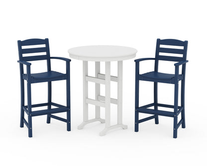 POLYWOOD® La Casa Café 3-Piece Round Farmhouse Bar Set in Navy / White