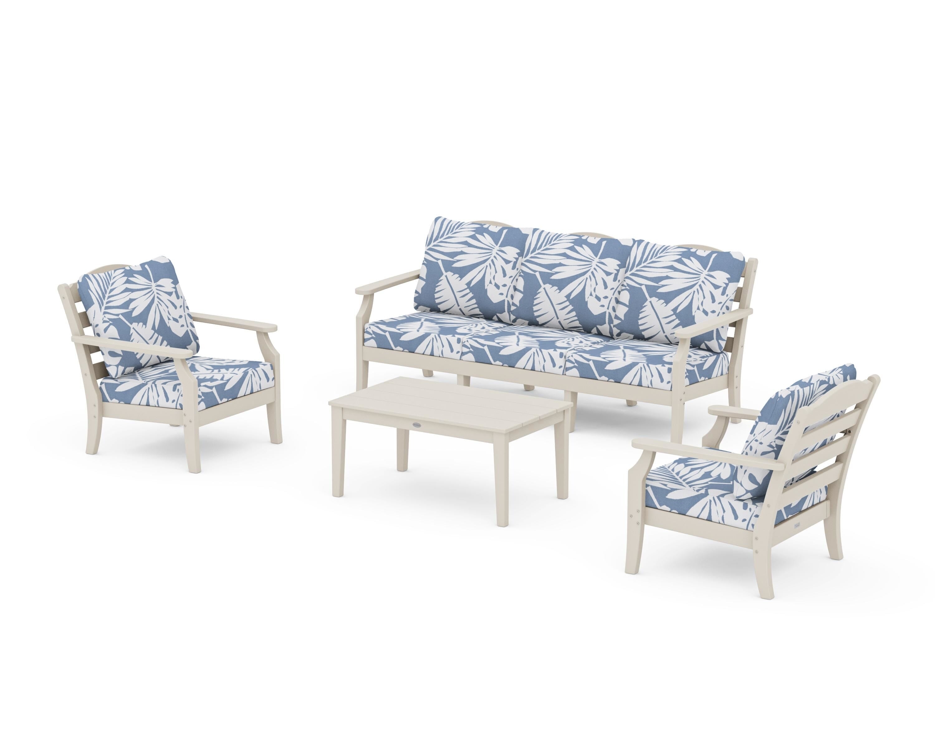 Draper James™ by  POLYWOOD® Savannah 4-Piece Deep Seating Set with Sofa in Sand / Leaf Sky Blue