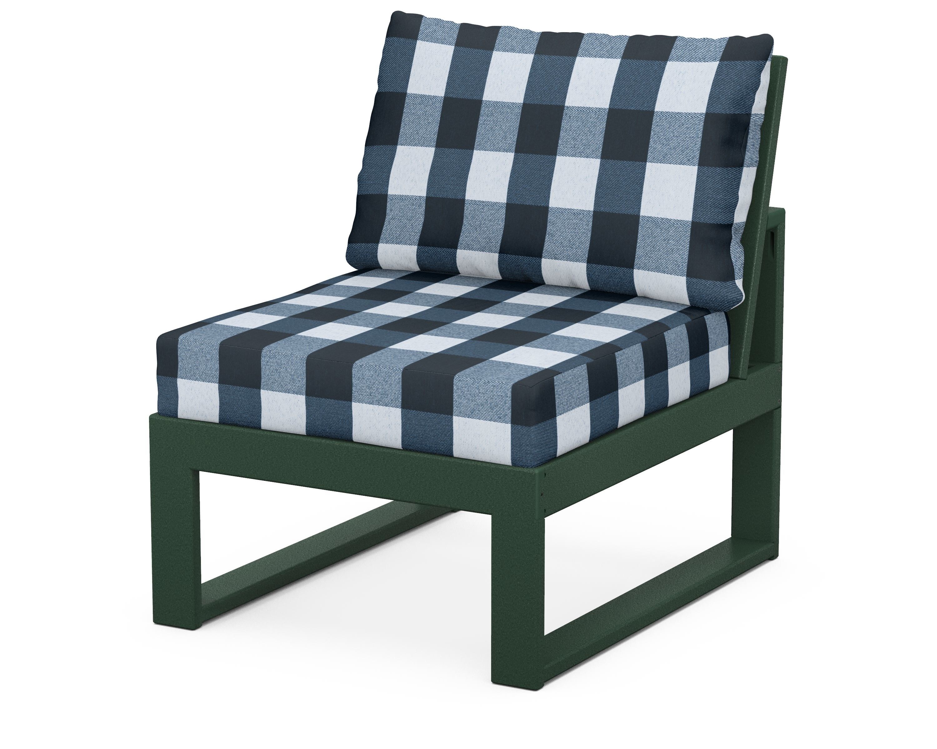 Unbranded Modular Armless Chair in Green / Buffalo Plaid Marine Indigo