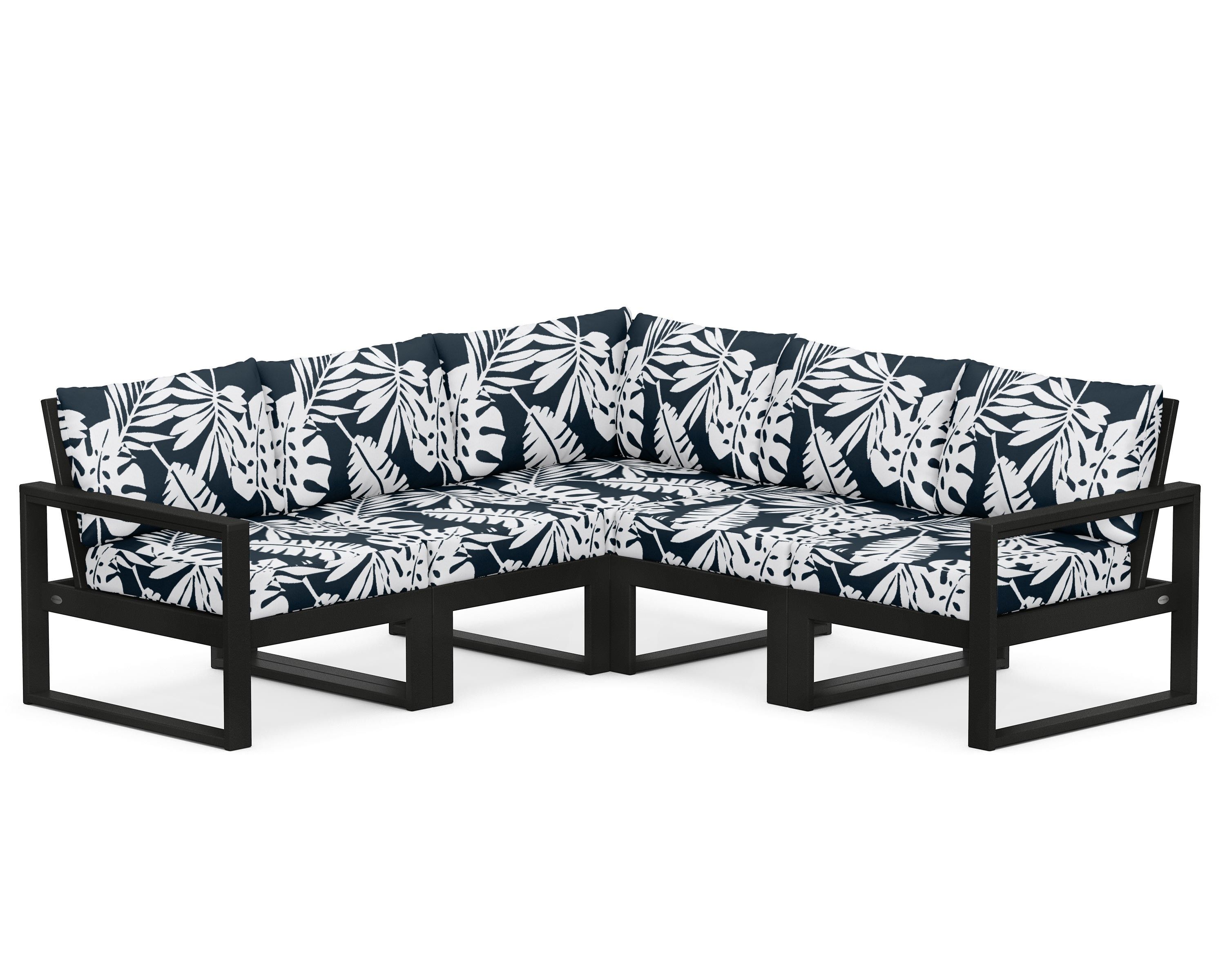 POLYWOOD® EDGE 5-Piece Modular Deep Seating Set in Black / Leaf Marine Indigo